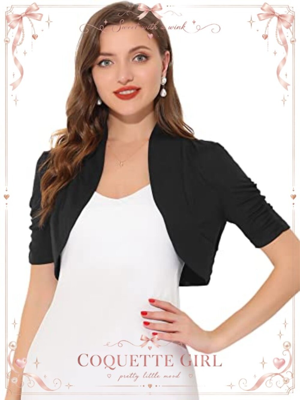 Short Sleeve Ruched Sleeve Crop Bolero Shrug Cardigan Open Front